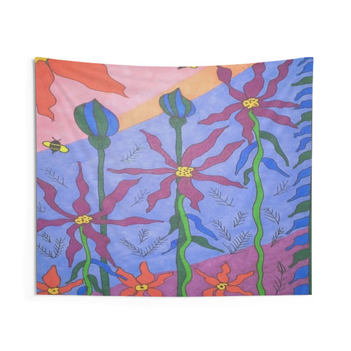 Boho Floral Garden Tapestry Wall Hanging
