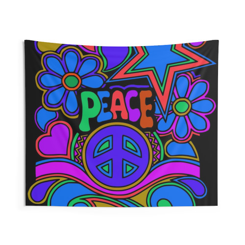Hippie Flower Power Tapestry with Stars Design