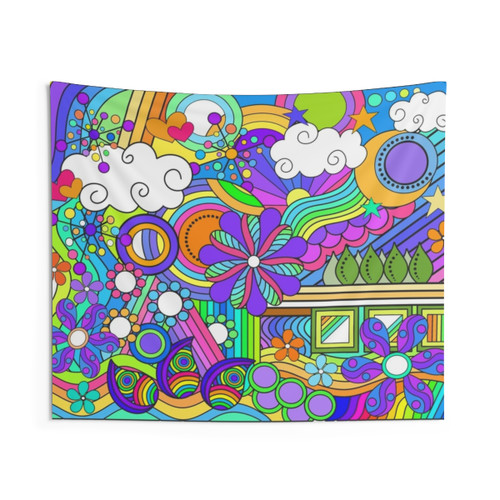 Vibrant psychedelic flower power tapestry
