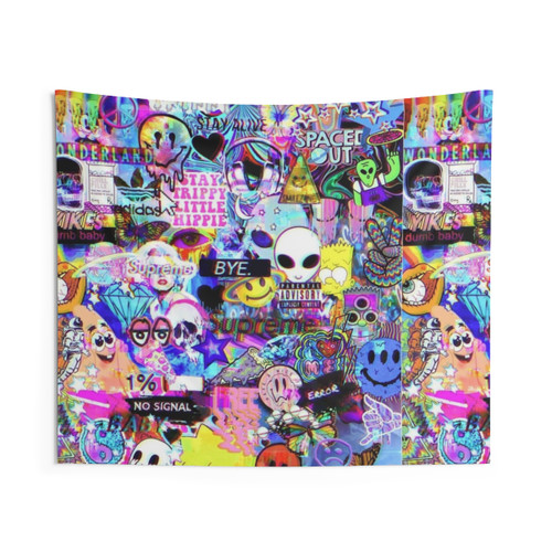 Trippy Hippie Collage Tapestry Wall Hanging