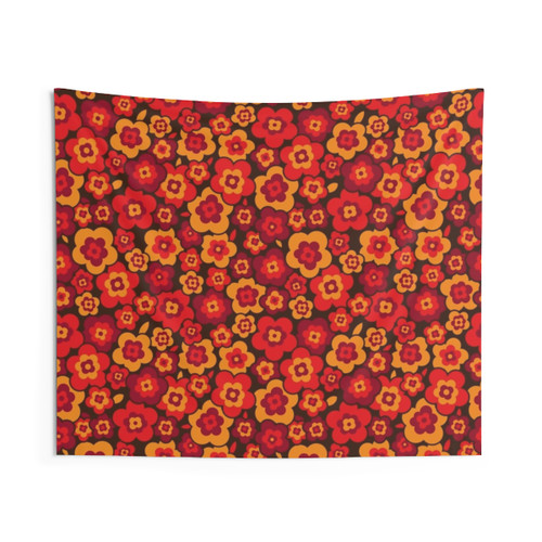 Retro Vintage Orange Poppies Floral Tapestry