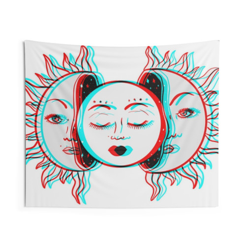 Trippy Sun and Moon Black and White Tapestry