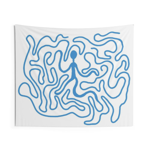 70s Groovy Blue Wiggly Guy Tapestry