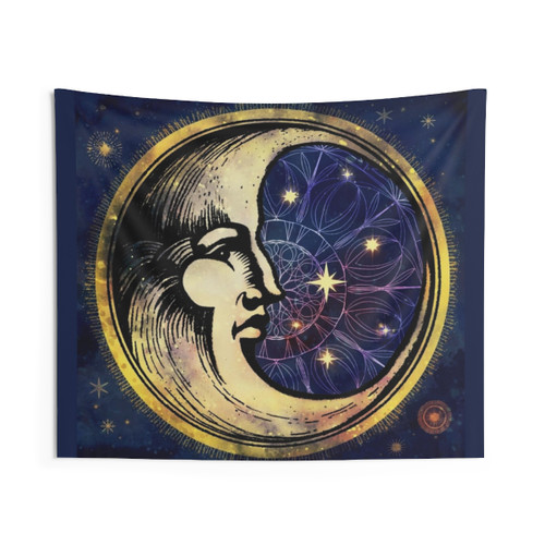 Celestial Man in the Moon Watercolor Batik Tapestry
