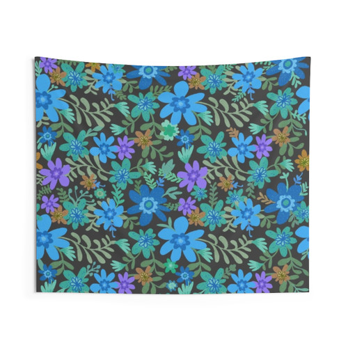 Meadow Flowers Retro Blue Summer Tapestry