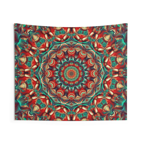 Flower of Life Mandala Tapestry in Scarlet Sunset Colors