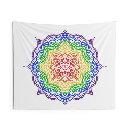 Vibrant Rainbow Mandala Tapestry