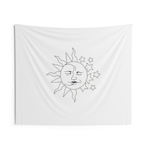 Celestial Sun and Moon Tattoo Art Tapestry Wall Hanging