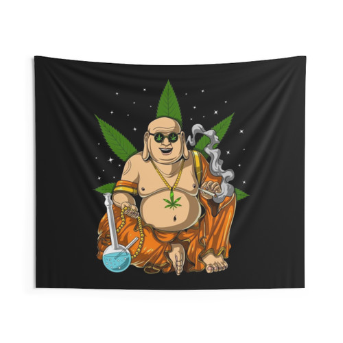 Psychedelic Buddha Smoking Weed Tapestry
