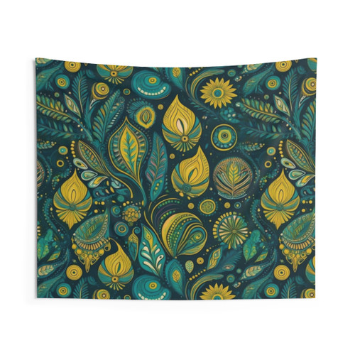 Retro Boho Tapestry with Golden Embellishments