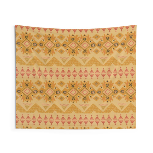 Boho border print tapestry with retro hippie floral design