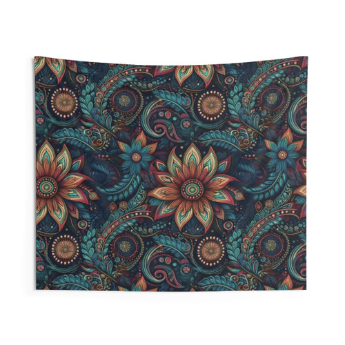 Retro Boho Leaves and Flowers Tapestry