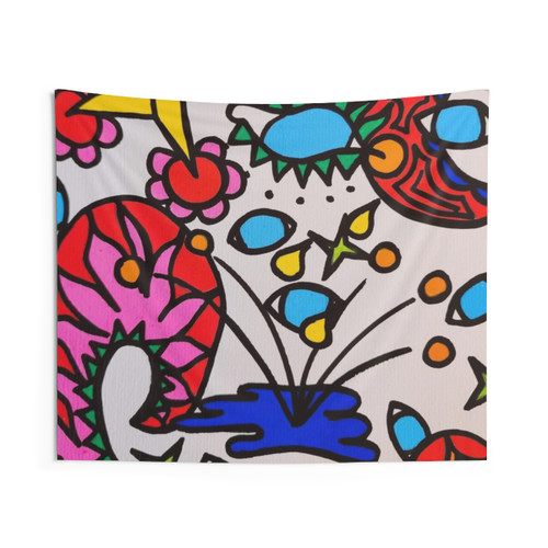 Cosmic Swirl Tapestry with Psychedelic Patterns and Eyes