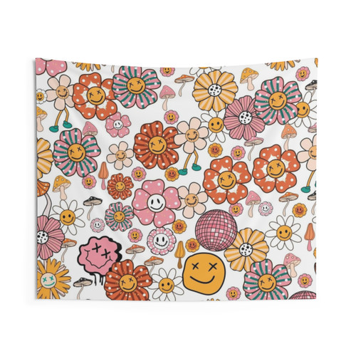 Hippie Flower Peace and Love Tapestry