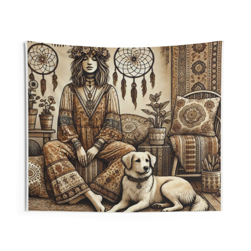 Hippie Tapestry with Dog Design