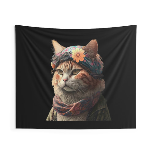 Hippie Kitten Tapestry Wall Hanging
