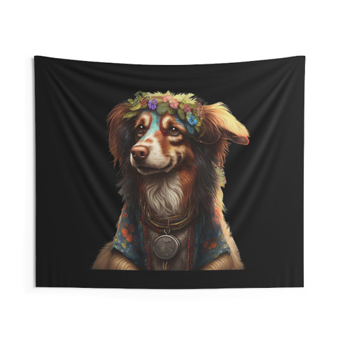 Groovy dog hippie tapestry