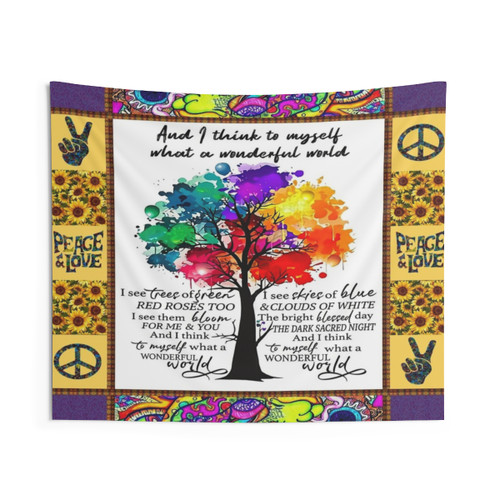 Hippie Flower Power Peace and Love Tapestry