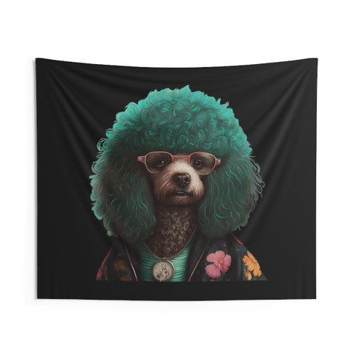 Hippie Dog Tapestry with Flower Design