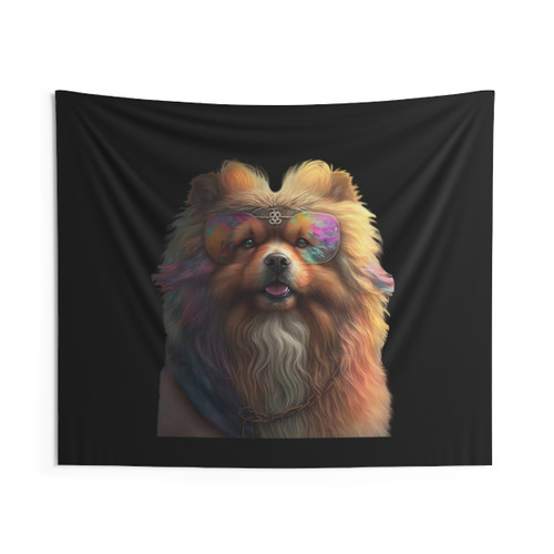 Hippie Dog Tapestry with Flowers and Peace Sign