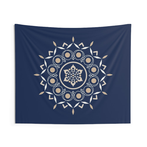 Mandala Art Tapestry in Deep Blue