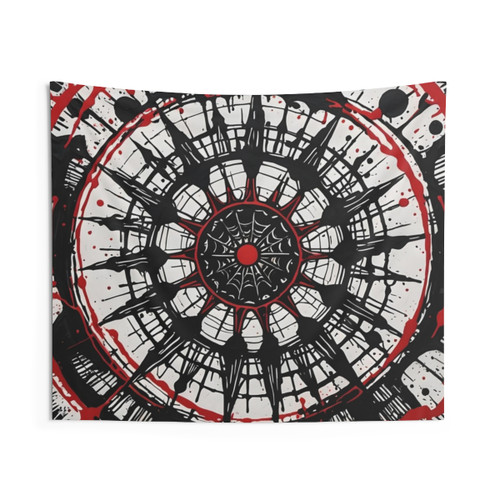Dark Web Spider Mandala Tapestry in Red and Black