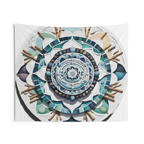 Blue Zen Mandala Tapestry - Spiritual Layered Art