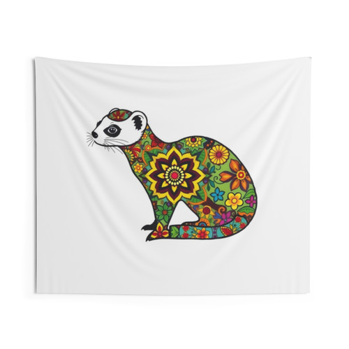 Vibrant Ferret Mandala Design Tapestry