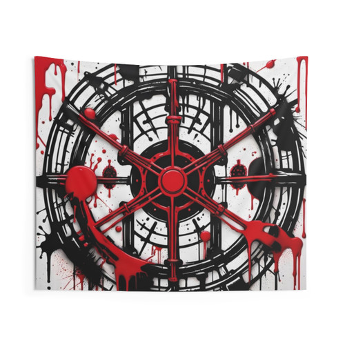 Gothic Mandala Tapestry with Symmetrical Blood Splatter Design