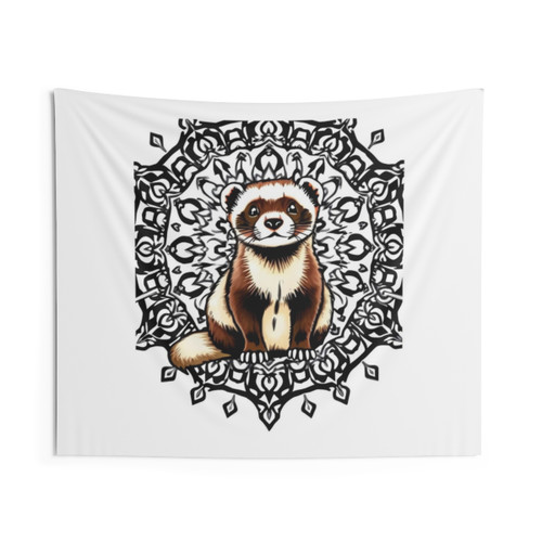 Ferret Mandala Black and White Tapestry Wall Art