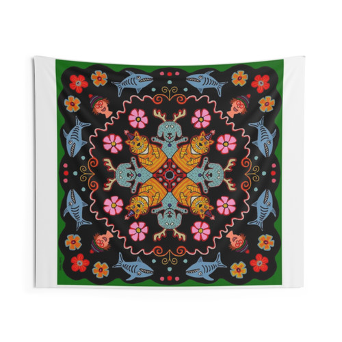 Cat Dog Mandala Tapestry - Whimsical Procreate Illustration