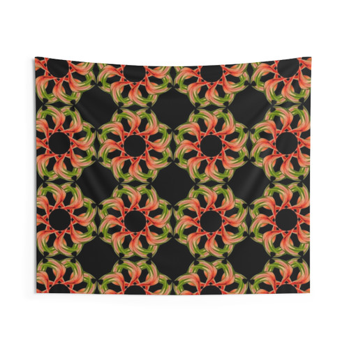 Vibrant red and green mandala tapestry wall art