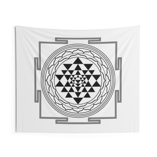 Sri Yantra Mandala Tapestry Black and White Geometric Art