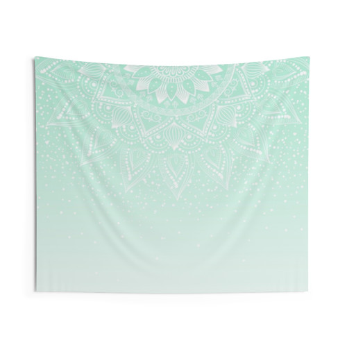 Elegant white and mint mandala confetti tapestry