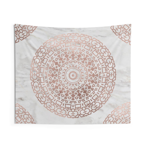 Marble Mandala Beaded Rose Gold Tapestry