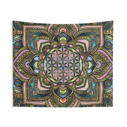 Flower of Life Marble and Gold Tapestry