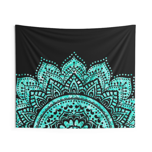 Black and Teal Mandala Tapestry