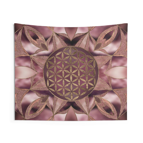 Rose Gold Flower of Life Tapestry