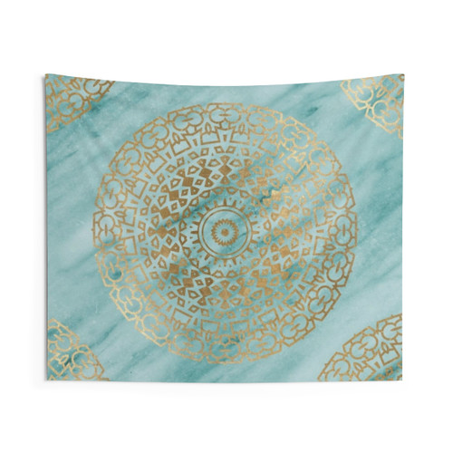 Marble Mandala Tapestry with Golden Accents
