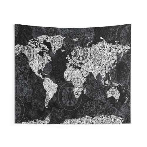 World Map Tapestry - Floral Abstract Wall Art