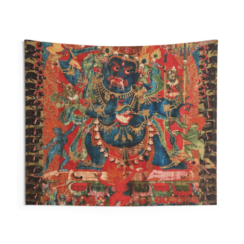 Mandala Tapestry featuring Mahakala Chaturmukha Four Faced Buddhist Art