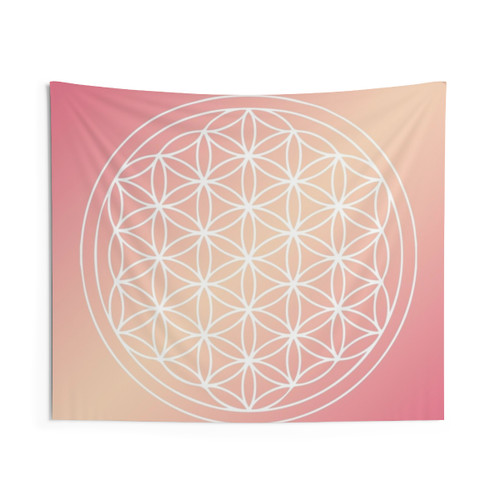 Flower of Life Mandala Pink Peach Tapestry Wall Decor