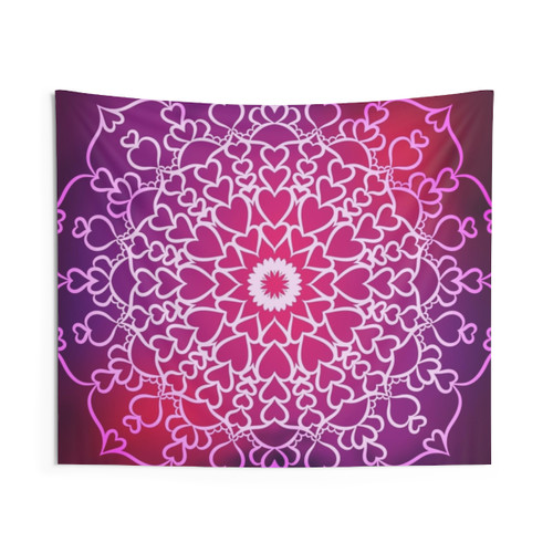 Beautiful Heart Mandala Tapestry Wall Hanging
