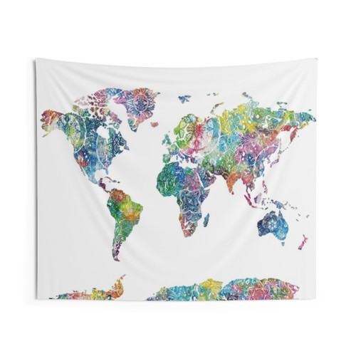 World Map Mandala Tapestry