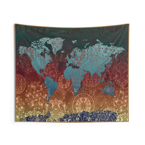 World Map Mandala Tapestry