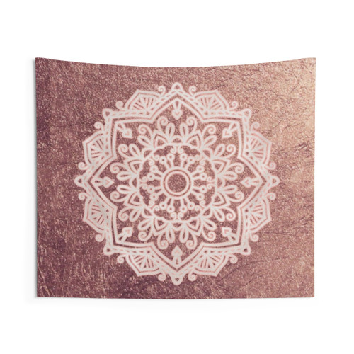Dusty Rose Gold Mandala Tapestry Wall Hanging