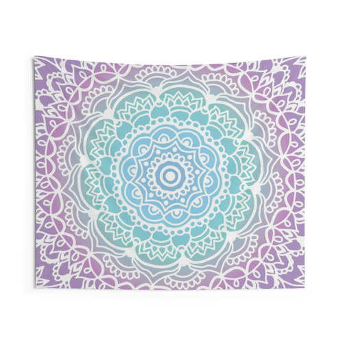 Purple Gradient Mandala Flower Tapestry
