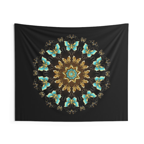 Mandala Tapestry with Golden Butterflies