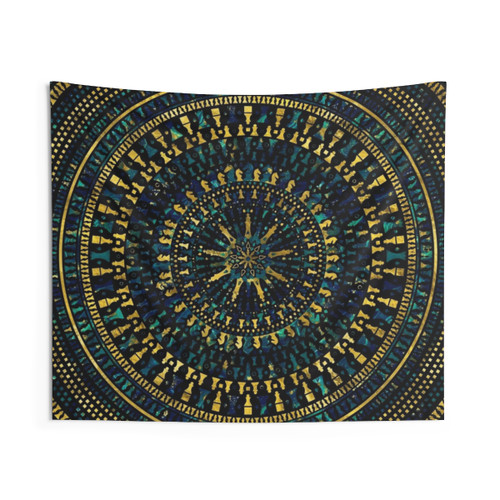 Marble and Golden Chess Pieces Mandala Tapestry