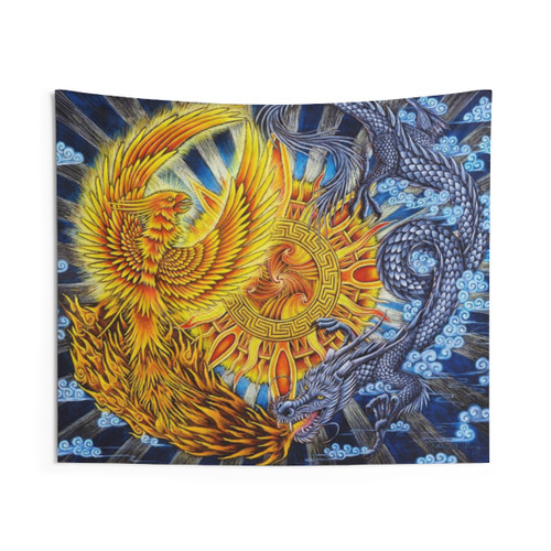 Chinese Dragon and Phoenix Mandala Tapestry